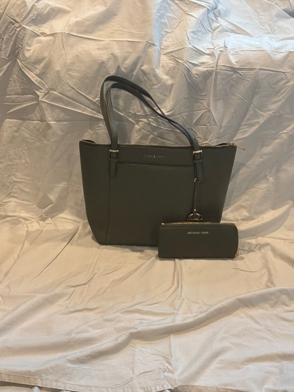Michael Kors Olive Green Tote Bag & Matching Wallet Set